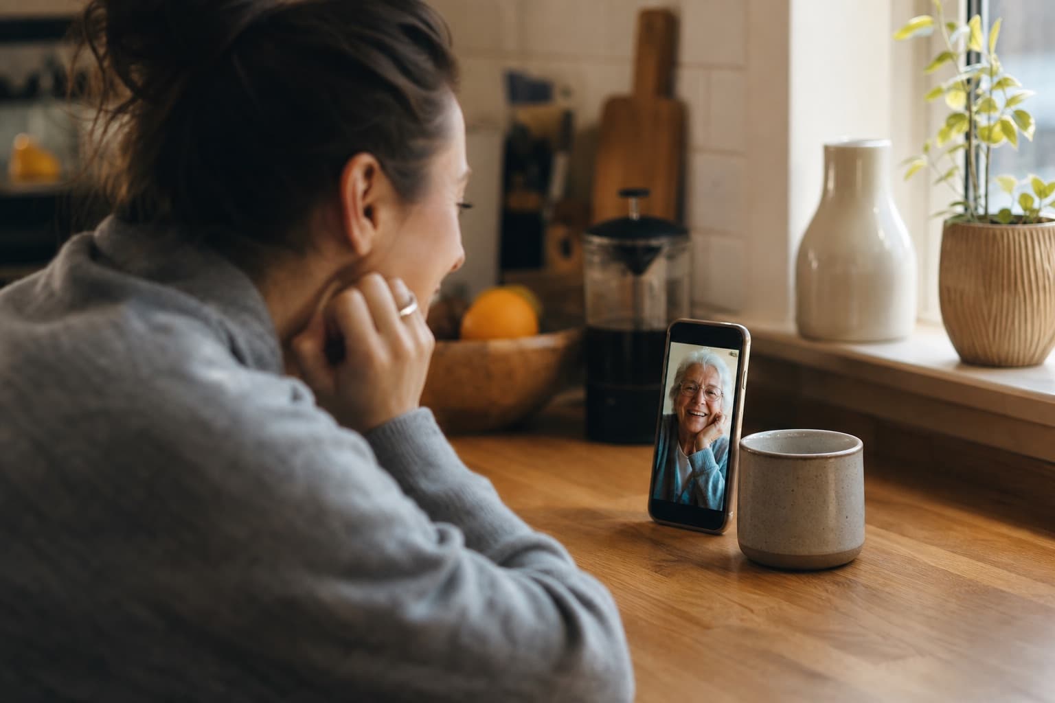 A quiet video call with someone you care about